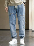 Wiaofellas New Men's Cargo Jeans Baggy Joggers Fashion Black Blue Grey Streetwear Stretched Cotton Denim Harem Pants Plus Size 8XL