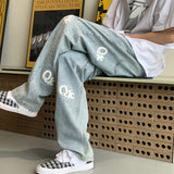 Wiaofellas Men's Street Hip Hop Jeans Loose Casual Wide Leg Pants Fashion English Elements Men's Brand Pants