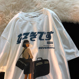 Wiaofellas Hip Hop Streetwear Y2k Tshirt Girl Japanese Kanji Print Oversized T Shirt Harajuku Summer Mens Short Cotton Sleeve Tops