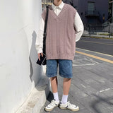 Wiaofellas Sweater Vest Men Solid Spring Korean Style Loose Handsome Sleeveless Fashion Trendy Harajuku Leisure Daily Streetwear Classic