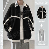 [Two-piece Set] Color-blocking Jacket + Gray Sweatpants Men's Spring Autumn Hong Kong Style Trend Loose Student Casual Sets