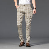 Wiaofellas Brand Men's Stripe Plaid Casual Pants Male Plaid Stretch Slim Business Straight Pants Fashion Trend Men's Pants Cotton Trousers