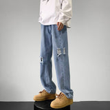 Wiaofellas Brown Blue Black Baggy Jeans Men Fashion Casual Straight Jeans Men Streetwear Loose Hip-hop Holes Denim Pants Mens Trousers