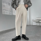 Wiaofellas New Korean Style Belt Design Men's Dress Pants Spring Summer Solid High Waist Loose Casual Pant Fashion Wide Leg Trousers