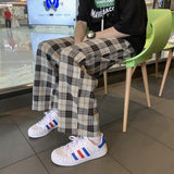 Wiaofellas Plaid Pants Men's High Street Korean Style Nine-point Pants Summer Thin All-match Casual Pants Loose Straight Wide-leg Pants