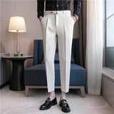 Wiaofellas Men's Formal Suit Trousers and Ankle Summer Slim Korean Style Formal Suit Trousers Trousers Men