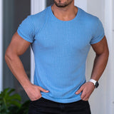 Wiaofellas 2023 Fashion Men summe Short Sleeve T-shirts O-Neck stripe Solid Casual Spring Autumn Tees Men Shirt  Tops Streetwear M-3XL