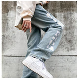 Wiaofellas Men's Skull Jeans Jean Baggy Skeleton Pants Blue Man Casual Trendyol Denim Trousers Streetwear Hip Hop FASHION Y2k Print