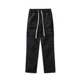 Wiaofellas High Street Multi-pocket Drawstring Overalls Mens Straight Vibe Style Oversize Casual Cargo Pants Hip Hop Loose Baggy Trousers