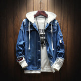 Wiaofellas Men's Denim Jacket Hoodies Oversized Women Jackets Hip Hop Windbreaker Jean Men Hooded Coats Streetwear Winter Autumn Men Jacket