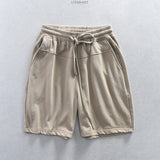 Wiaofellas Summer Fashion Mens Simple Basic Casual Shorts Japan Style Cotton Blend Premium Elastic Waist Solid Color Half Length Pants