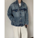 Wiaofellas Autumn Blue Denim Jacket Men Fashion Retro Pocket Denim Jackets Mens Streetwear Korean Loose Hip Hop Bomber Jacket Men Oversized