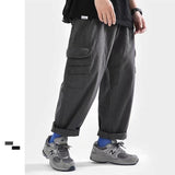 Wiaofellas Men's Black/grey Color Loose Casual Pants Fashion Trend Loose Cargo Trousers Sports Elastic Waist Sweatpants Size M-3XL