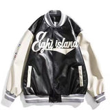 Wiaofellas American retro letter embroidery leather jackets coats women's new street trend all-match baseball uniform couple loose top
