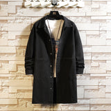 Wiaofellas Men Long Jean Jacket Winter Men Women Trend Big Pockets Turn-down Collar Trenchcoat Outerwear Fashion Black Loose Denim Coats