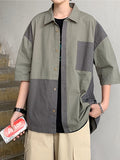 Wiaofellas Japan Simple Cargo Shirt Color Matching Short-sleeved Blouse Men's Loose Trend Harajuku Bf Casual Cityboy Shirt Jacket
