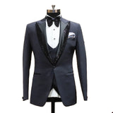 Wiaofellas Men's Suit 2 Pieces Blazer Vest One Button Peaked Satin Lapel Sequins Business Slim Fit Formal Work Wedding Groom Costume Homme