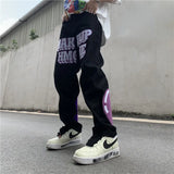 Wiaofellas Men's Jeans Street Love Jeans Men's Hip Hop Patch Heartbreak Straight Pants Hiphop Loose Print High Street Pants