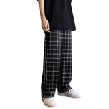 Wiaofellas Plaid Wide Leg Trouser Belt Chain Sleepwear Men's Wear Summer Hip Hop Casual Pants Fashion Men's Pants