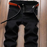 Wiaofellas Men's Patchwork Ripped Crop Jeans Trendy Streetwear Slim Straight Stretch Denim Pants Mid Waist Ankle Length Trousers