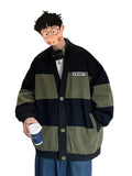 Wiaofellas Oversized American Vintage V-neck Jacket For Men Plus Large Size Loose Striped Color Matching Caual Spring Autumn Coat Outerwear