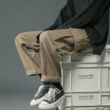 Wiaofellas Japanese Straight Work Pants Men's Spring and Summer Casual New Trend Ins Multi Pocket Cargo Pants Youth Fashion Wide Leg Pants
