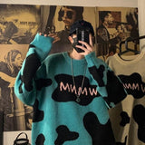 Wiaofellas Men's Sweater Cow Letter Round Neck Sweater Men's New Loose and Lazy Wind Knitwear Brand Casual Jacket