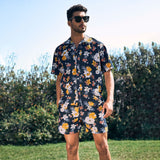 Wiaofellas Summer Beach Casual Short Sleeve Shorts Set Floral Print Hawaiian Vacation Style Fashion Lapel Shirt Two-Piece Set for Men