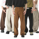 Wiaofellas Four Seasons Wear Trousers Men's New Line Straight Loose Korean Simple Mid High Waist Jeans Fashion Trend Casual Pants