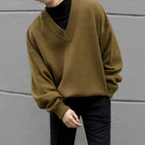 Wiaofellas Mens Winter Knitted Sweaters Oversized Male Solid Color Pullover V Neck Jumpers Men's Vintage Knitwear Men Clothing B115