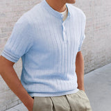 Wiaofellas Men's Polo Shirt Lapel Short-sleeved Slim Knit Spring and Summer Muscle Men's Fashion Solid T Shirt Ropa Para Hombre