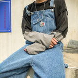 Wiaofellas Strap Jeans Loose Wide-leg Pants Men American Straight Casual Daddy Suspenders Overalls Cargo Workwear Denim Jumpsuit