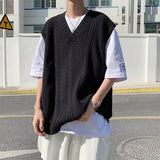 Wiaofellas Sweater Vest Men Solid Spring Korean Style Loose Handsome Sleeveless Fashion Trendy Harajuku Leisure Daily Streetwear Classic