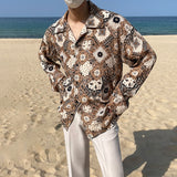 Wiaofellas Spring and Autumn Korean version long-sleeved shirt men's trend cashew flower shirt women's ins loose Japanese top