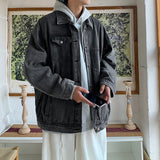 Wiaofellas Grey Blue Black Denim Jacket Men Fashion Retro Pocket Denim Jackets Mens Streetwear Hip-hop Loose Bomber Jacket Men Oversized