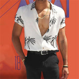 Wiaofellas Social Shirt Luxury Men's Shirt Casual Fashion Print Short Sleeve T-shirt Summer Loose Tops Tees Lapel Shirts For Men Clothing