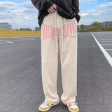 Wiaofellas American Style Letter Print Straight Pants For Men High Street Loose Trousers Casual Joggers Hip Hop Drawstring Sweatpants 8XL