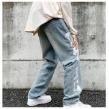 Wiaofellas Men's Skull Jeans Jean Baggy Skeleton Pants Blue Man Casual Trendyol Denim Trousers Streetwear Hip Hop FASHION Y2k Print