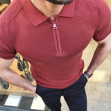 Wiaofellas Summer New Knitwear Men's T Shirts Slim Lapel Short-sleeved Polo Shirt Solid Color Casual Male Tops