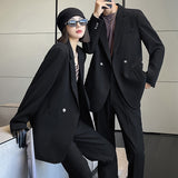 Wiaofellas Men Women 2 PCS Sets Couple Suits Sets Streetwear Fashion Business Casual Loose Office Suits Jacket Pant Women Oversize Suits