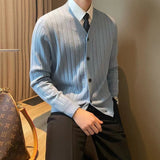 Wiaofellas Men's Fashion Business Knitted Solid Color Classic Cardigan Casual Retro Trend Slim Fit Wool Sweater Thin V-neck Coats