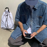 Wiaofellas Retro Denim Short Sleeve Shirt Men's Summer Half Sleeve Coat Thin Ruffian Handsome Trend Camisa Shirts Streetwear