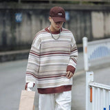 Wiaofellas Winter Men's Thickened In Warm Coats Striped Printing Wool Sweaters Fashion Trend Loose Knitting Round Neck Pullover M-2XL