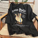 Wiaofellas Vintage Funny T-shirt for Mens Harajuku Cartoon Ducks Print Graphic T Shirts Y2k Streetwear American Tee Summer Short Sleeve Top