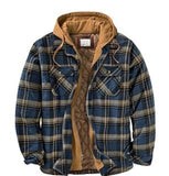 Wiaofellas Men Plaid Shirts Coats Winter Jackets Harajuku Hooded Zipper Long Sleeve Basic Casual Shirts Jackets European Style Size S-5XL