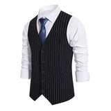 Wiaofellas Striped Vests Men Suit Vest Classic Black Business Vest Waistcoat Men Single Breasted Vests British Blazer for Men Sleeveless