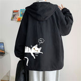 Wiaofellas Cool Zip Up Cat Print Jacket Boy Autumn Hoodie Casual Long Sleeve Loose Harajuku High Street Tops Streetwear Men Punk Clothes