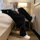 Wiaofellas Men's Corduroy Fabric Casual Pants Loose Streetwear Thicken Velvet Sweatpants Fashion Trend Elastic Waist Trousers S-3XL