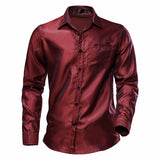 Wiaofellas #4758 Spring Autumn Long Sleeve Shirt Men Shiny Night Club Man Shirts High Quality Solid Color Printed Shirts Men Full Sleeves