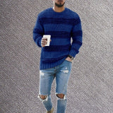 Wiaofellas Autumn and Winter Fashion Men Simple Striped Round-neck Sweater Casual Knitted Pullover Sweaters